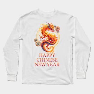 Happy Chinese New Year: Fiery Dragon Fantasia in Red & Orange Long Sleeve T-Shirt